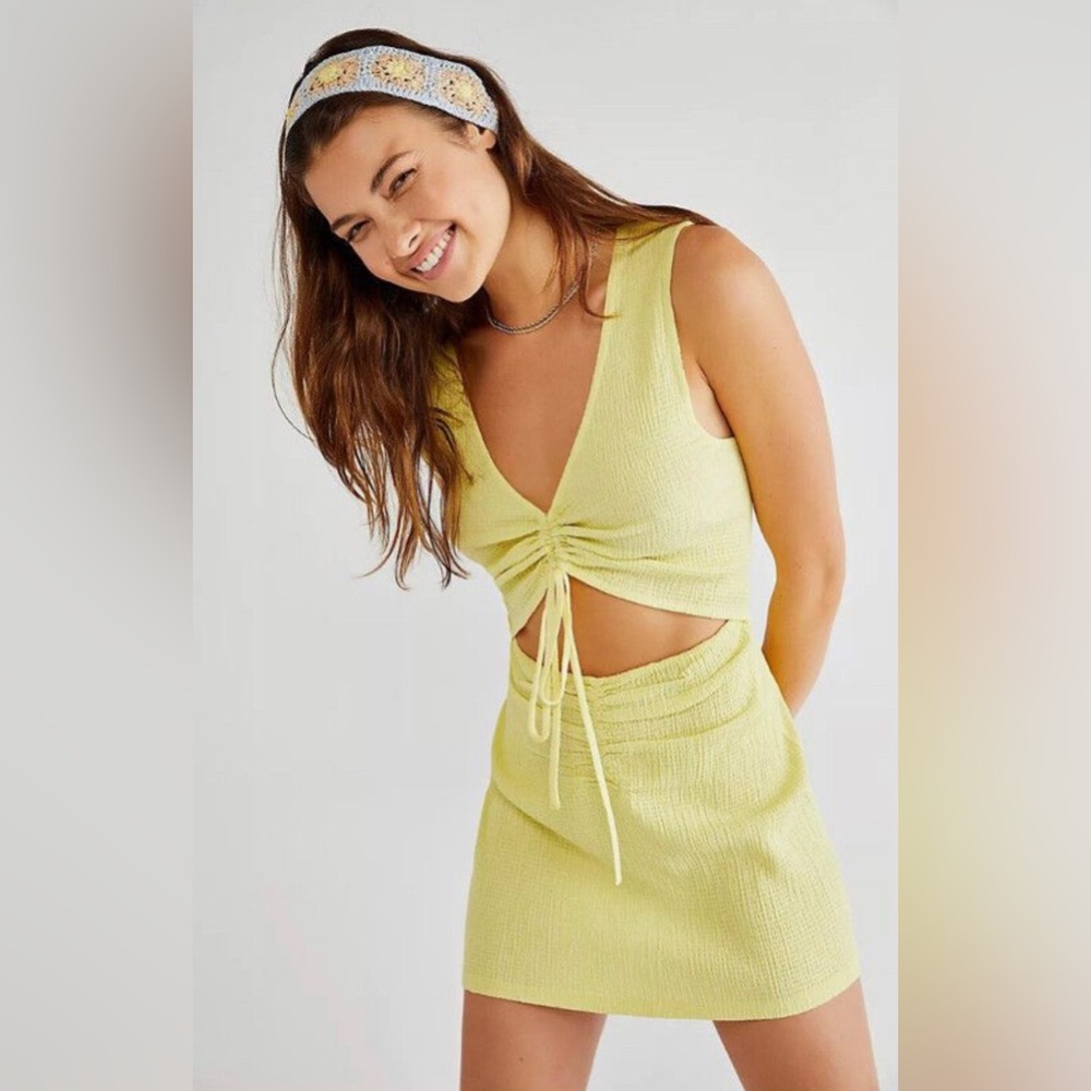 Free People Laila Cutout Mini Dress Small Lemon Yellow NWT
